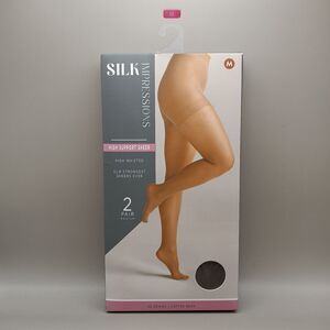 Silk Impressions 2 Pack Pantyhose M High Support Sheer High Waisted 40 Denier